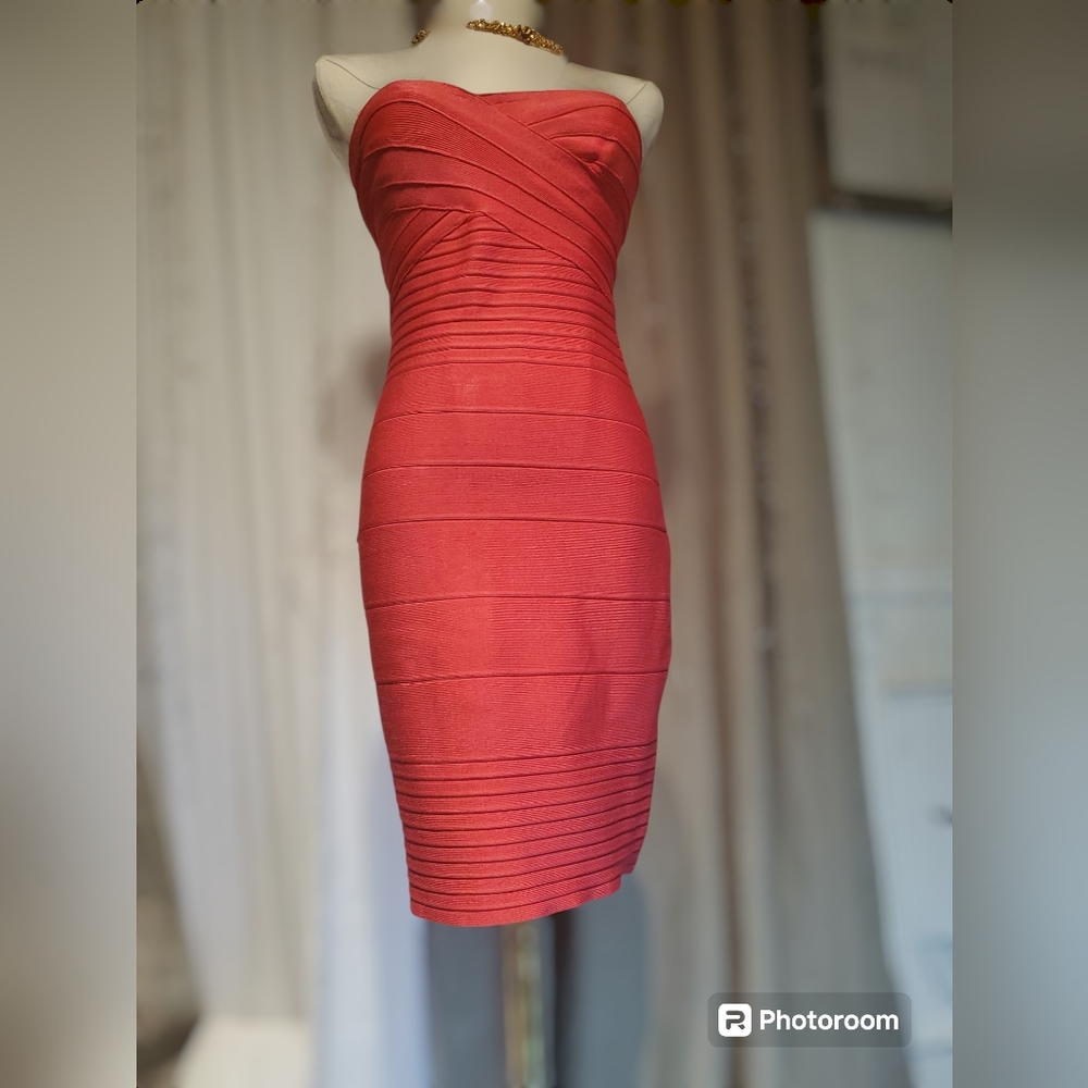 Herve Leger Strapless Red Dress